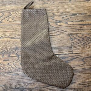 Tahari Faux Leather Brown Woven Christmas Stocking 22" NWOT